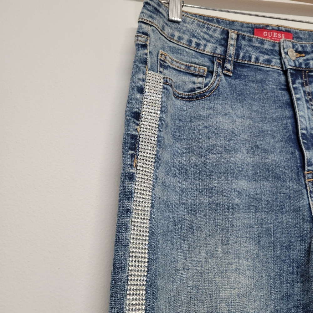 Guess Women's Denim Skinny Jeans with Rhinestones Stripes - Picture 3 of 12